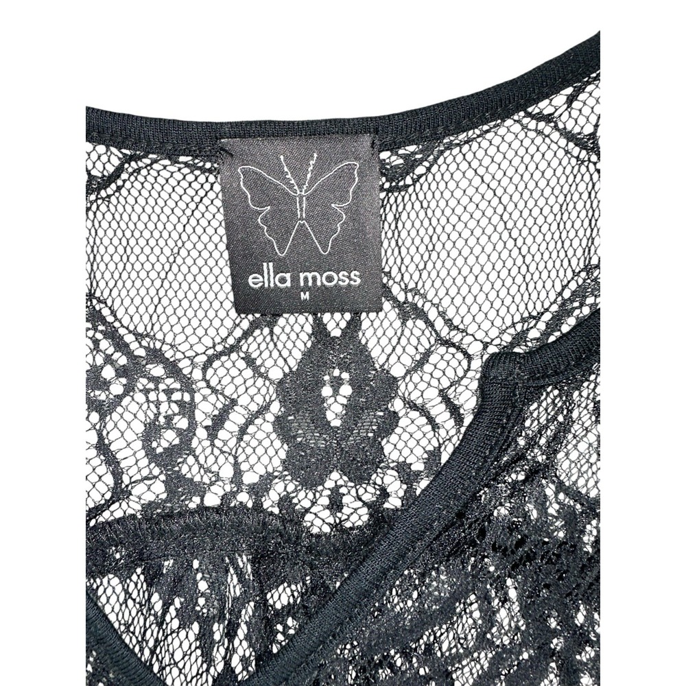 Ella Moss Black Open Lace Top Blouse Sz M Whimsigoth Dark Romantic Vamp Goth - Picture 2 of 6